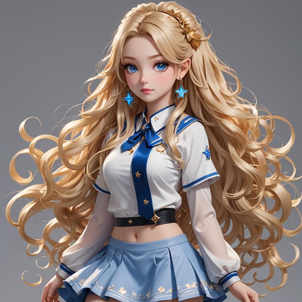Anime Starlight Girl with Blonde Curls in 3D