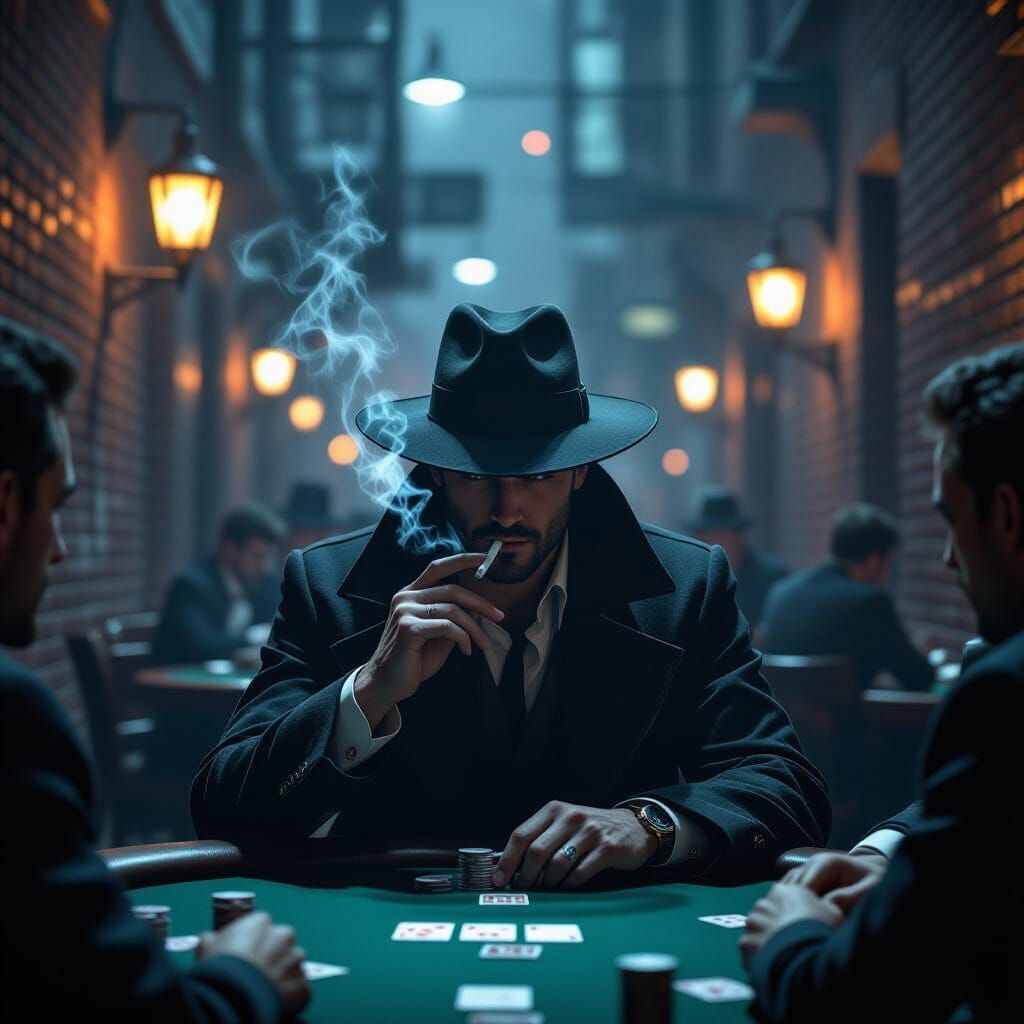 Mysterious Poker Game in Film Noir Style