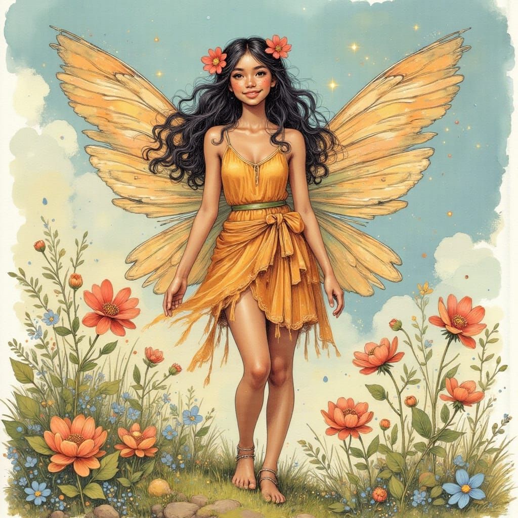 Whimsical Flower Fairy in Storybook Digital Art Style