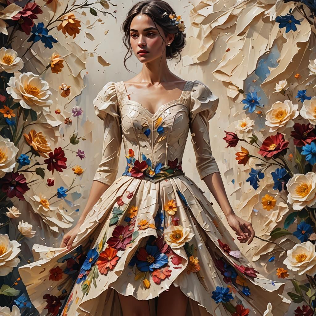 Woman in Floral Dress: An Impasto Painting
