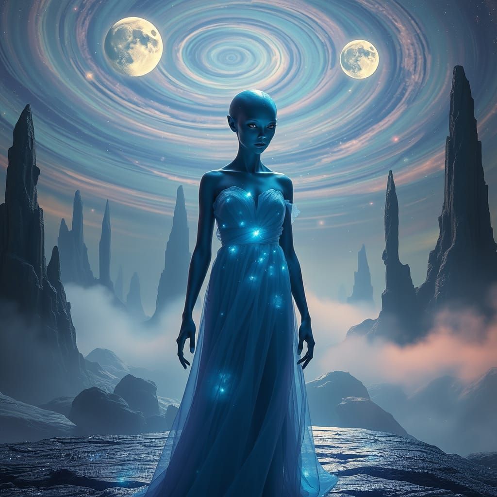 Captivating Alien Woman on Obsidian Plateau