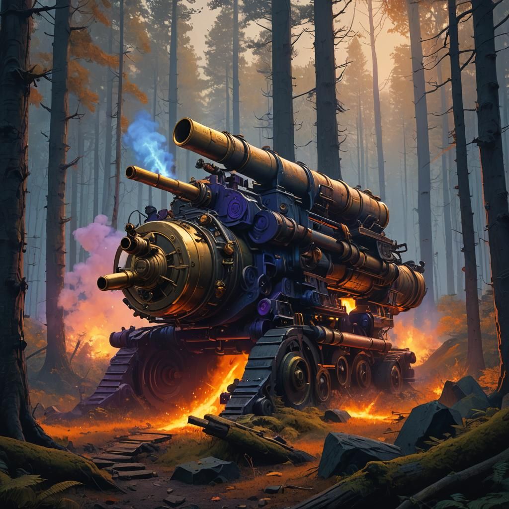 Mystical Forest Cannon Fires in Fantasy Art Style