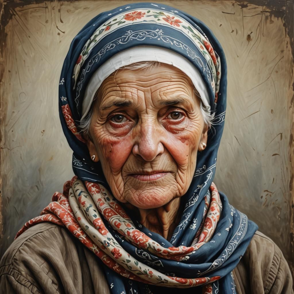 Hyperrealistic Portrait of Czech Woman with Headscarf