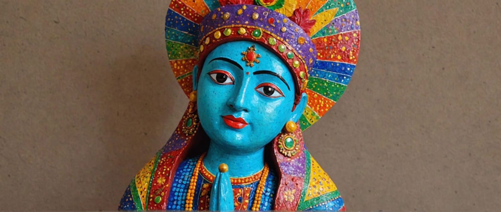 Vibrant Pointillist Paper Mache Religious Idol
