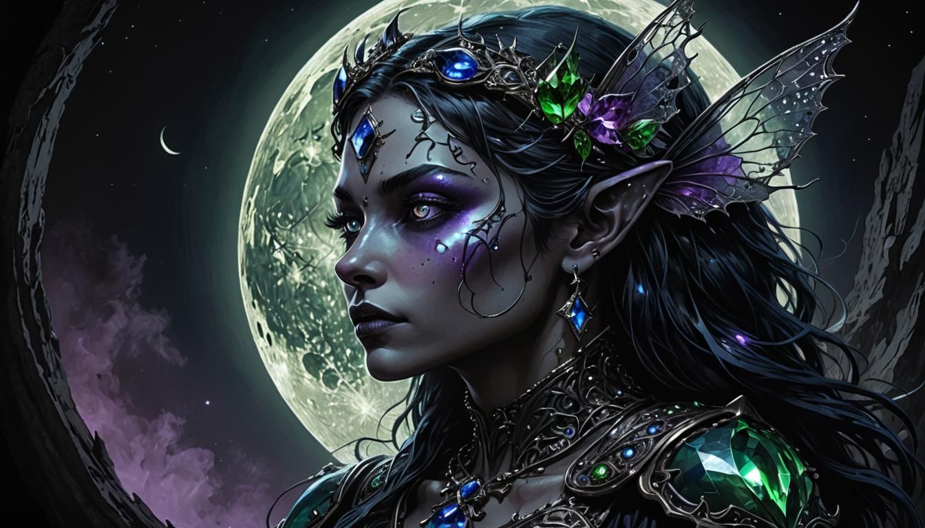 Mystic Dark Fairy Portrait in Fantasy Art Style