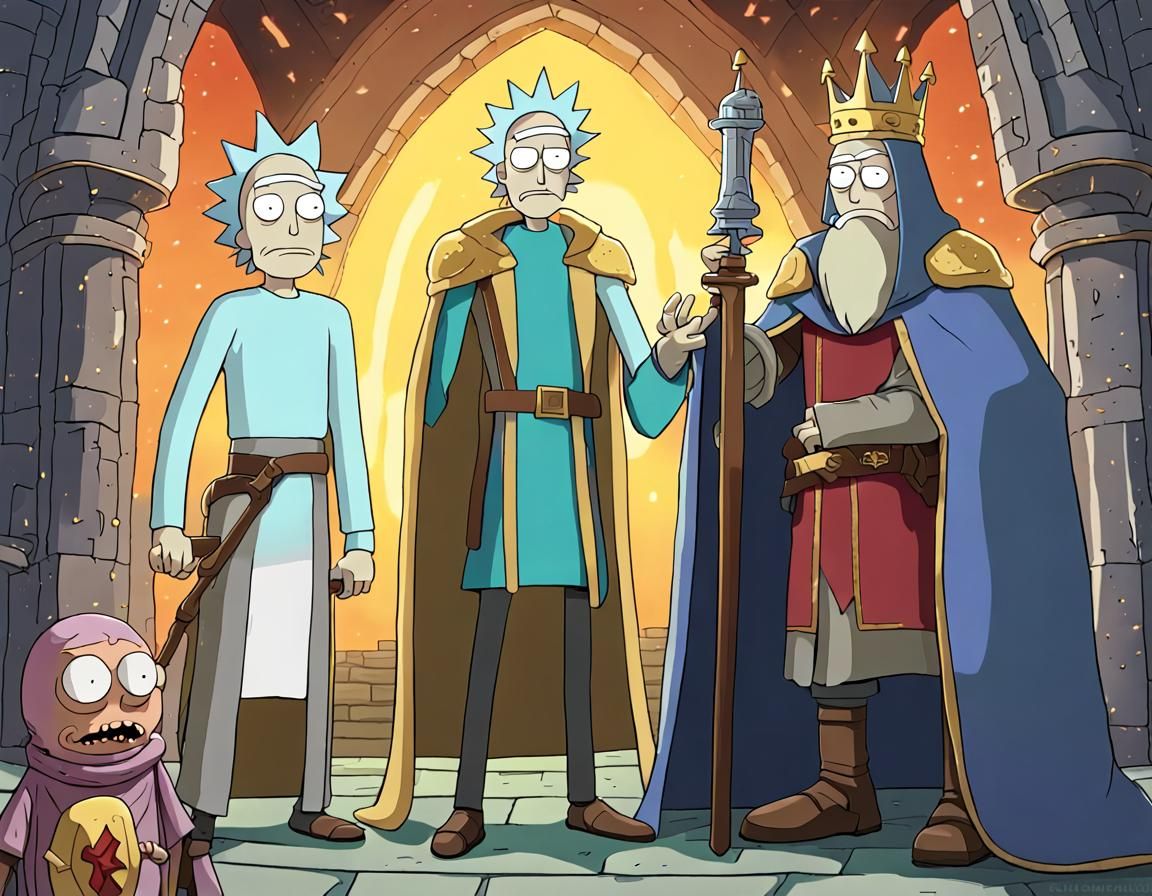 Rick and Morty as King Arthur and Merlin