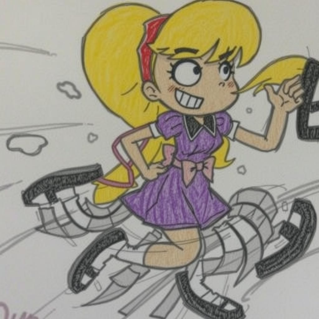 Energetic Girl in Purple Dress, Anime-Inspired Art