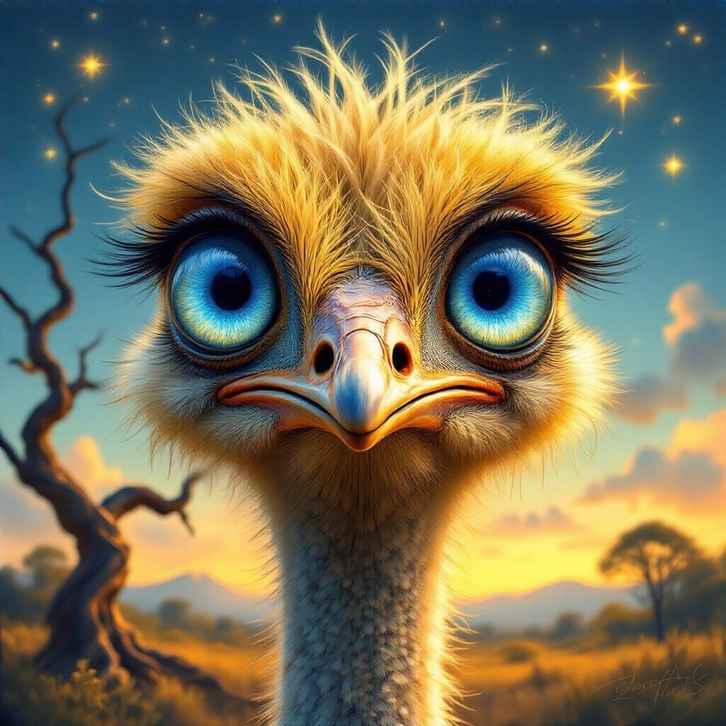 Surreal Ostrich Portrait in Fantasy Art Style