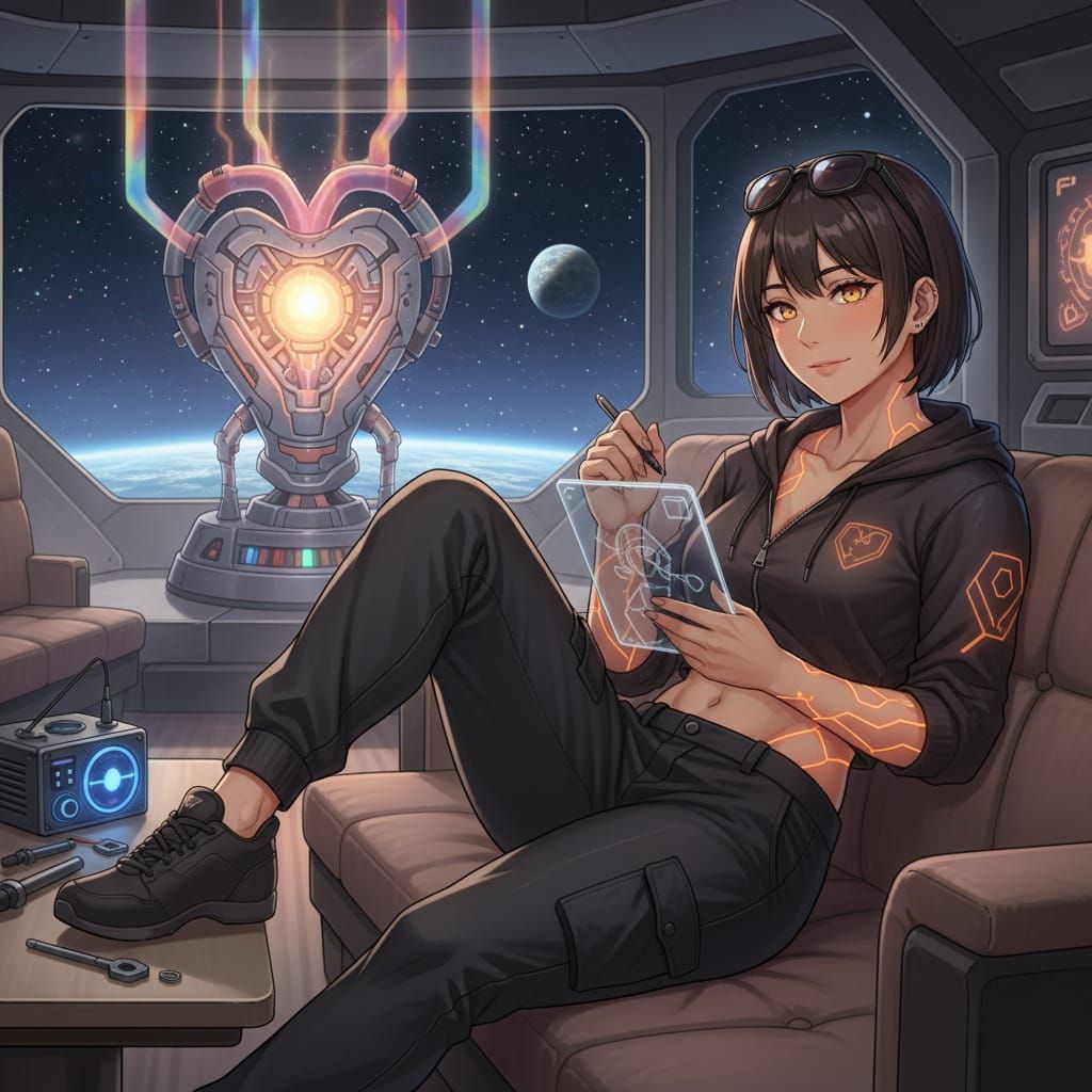 Anime Art of Orla, Rebel Leader in Ship Lounge