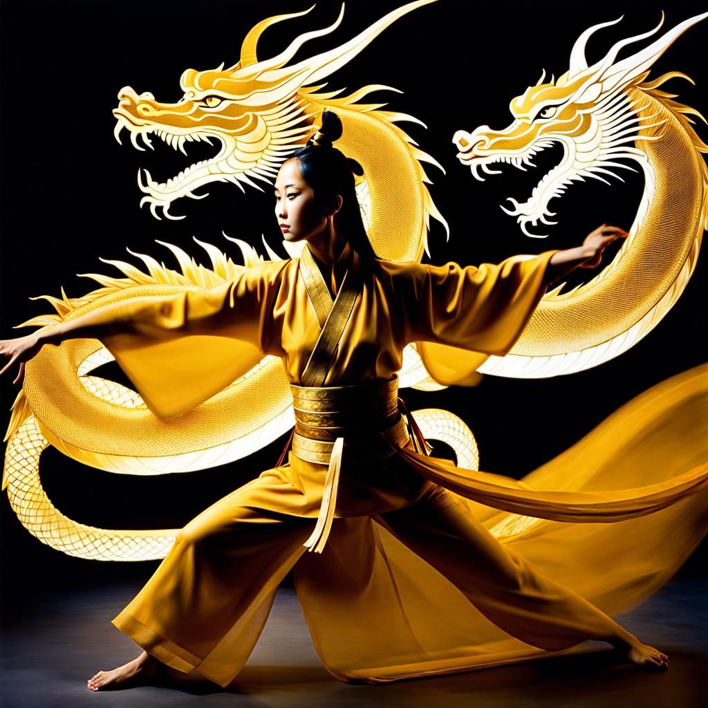 Kung Fu Harmony with Golden Dragon