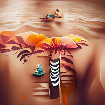 Island Paradise with Tikis and Swimmers