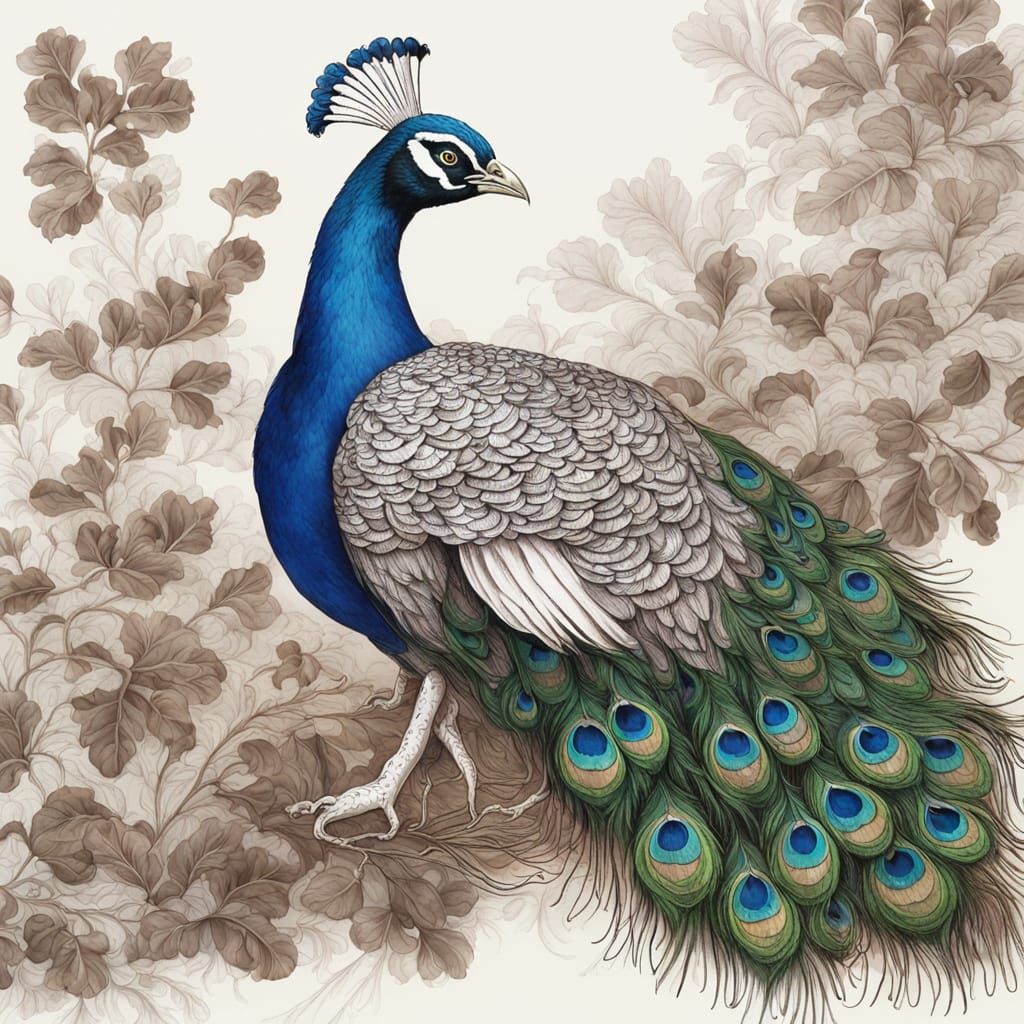 Peacock and Mink Digital Portrait