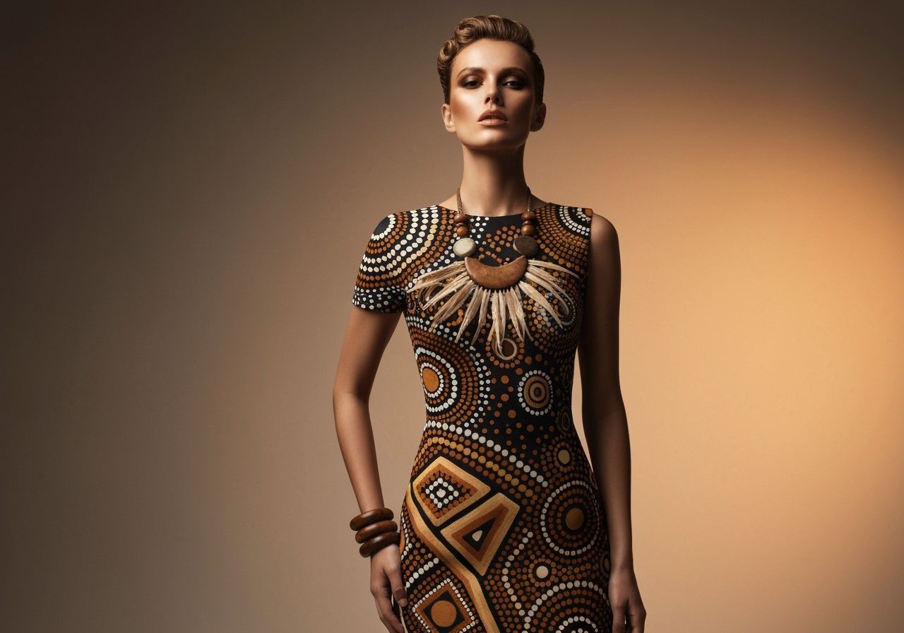 Vogue Cover Model in Avant-Garde Aboriginal-Inspired Fashion