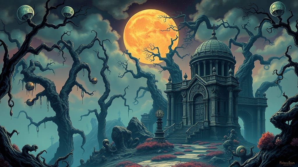 Mystical Isle in Eerie, Dreamlike Crepuscular Haze