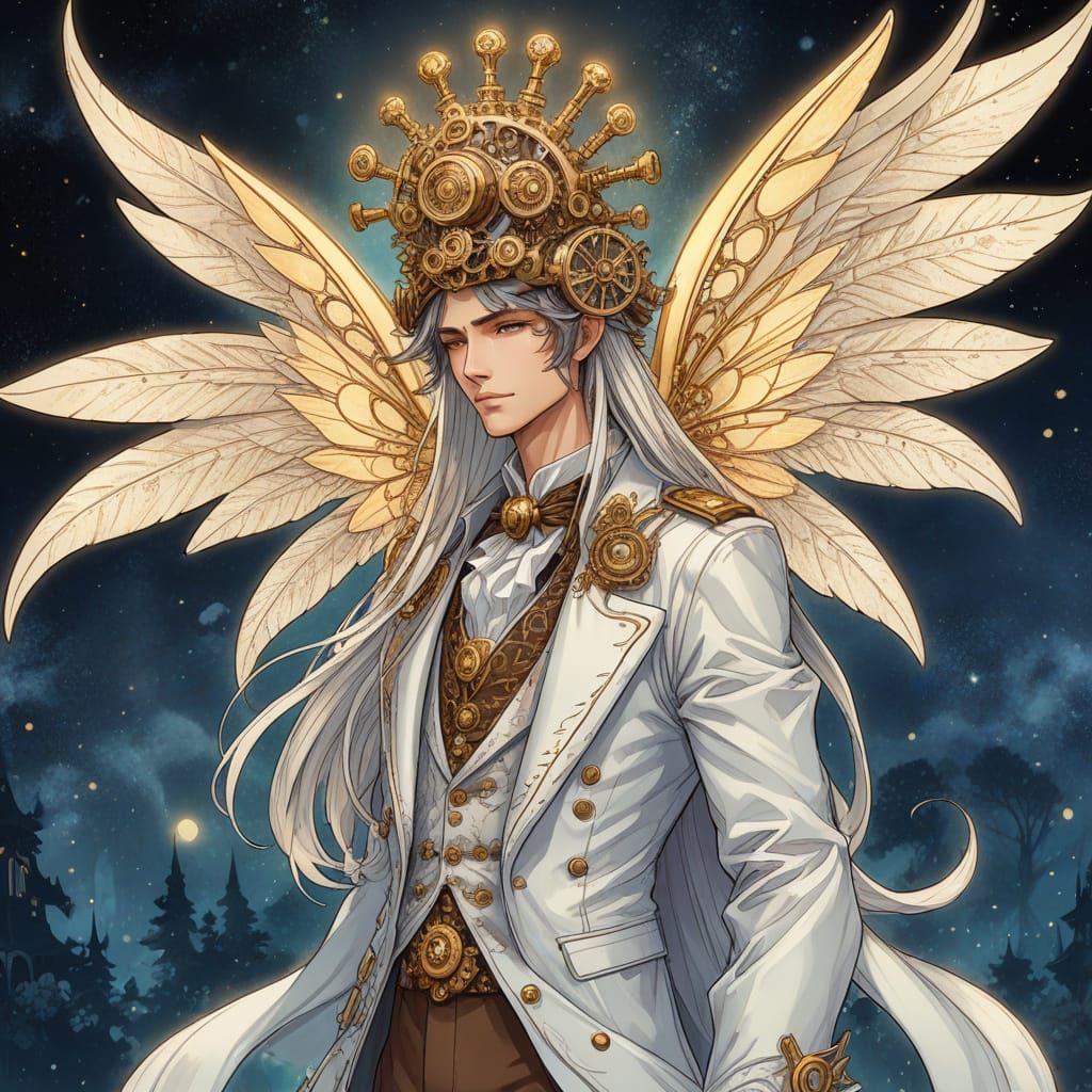 Winged Steampunk Gentleman Portrait in Auroracore Manga Styl...