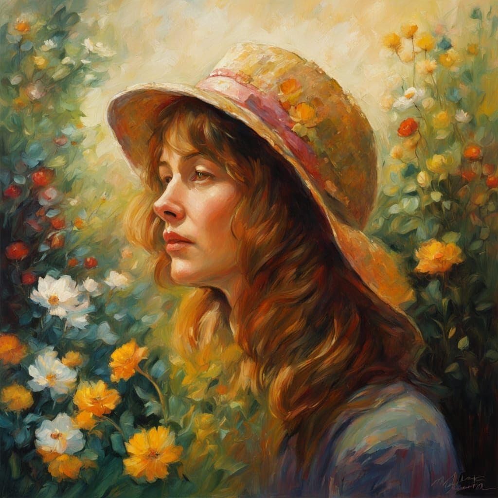 Impressionist Garden Scene in Warm Golden Light