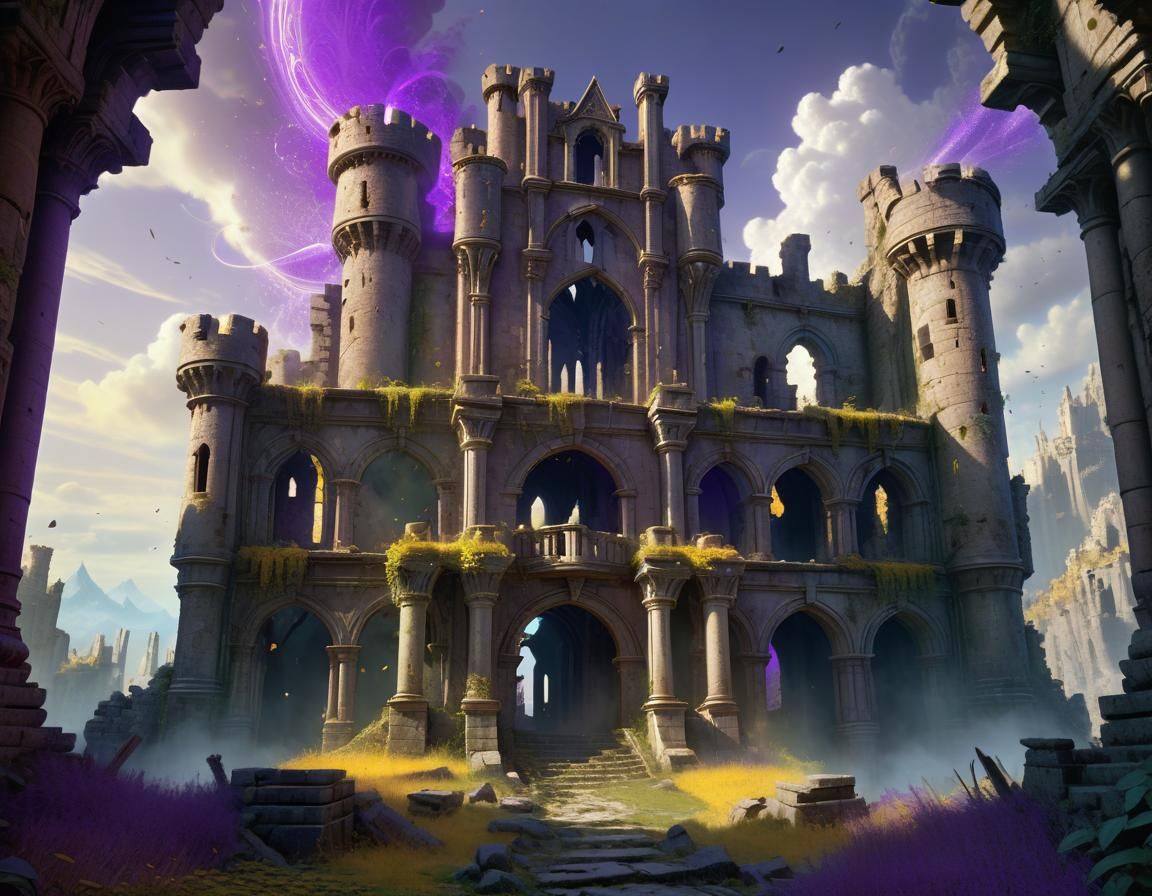 Fantasy Castle Ruins with Magic, Detailed Concept Art