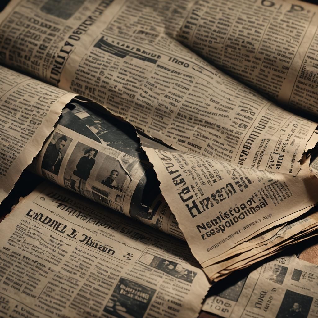 Hyper-Realistic Newspaper Still Life in Dimly Lit Room