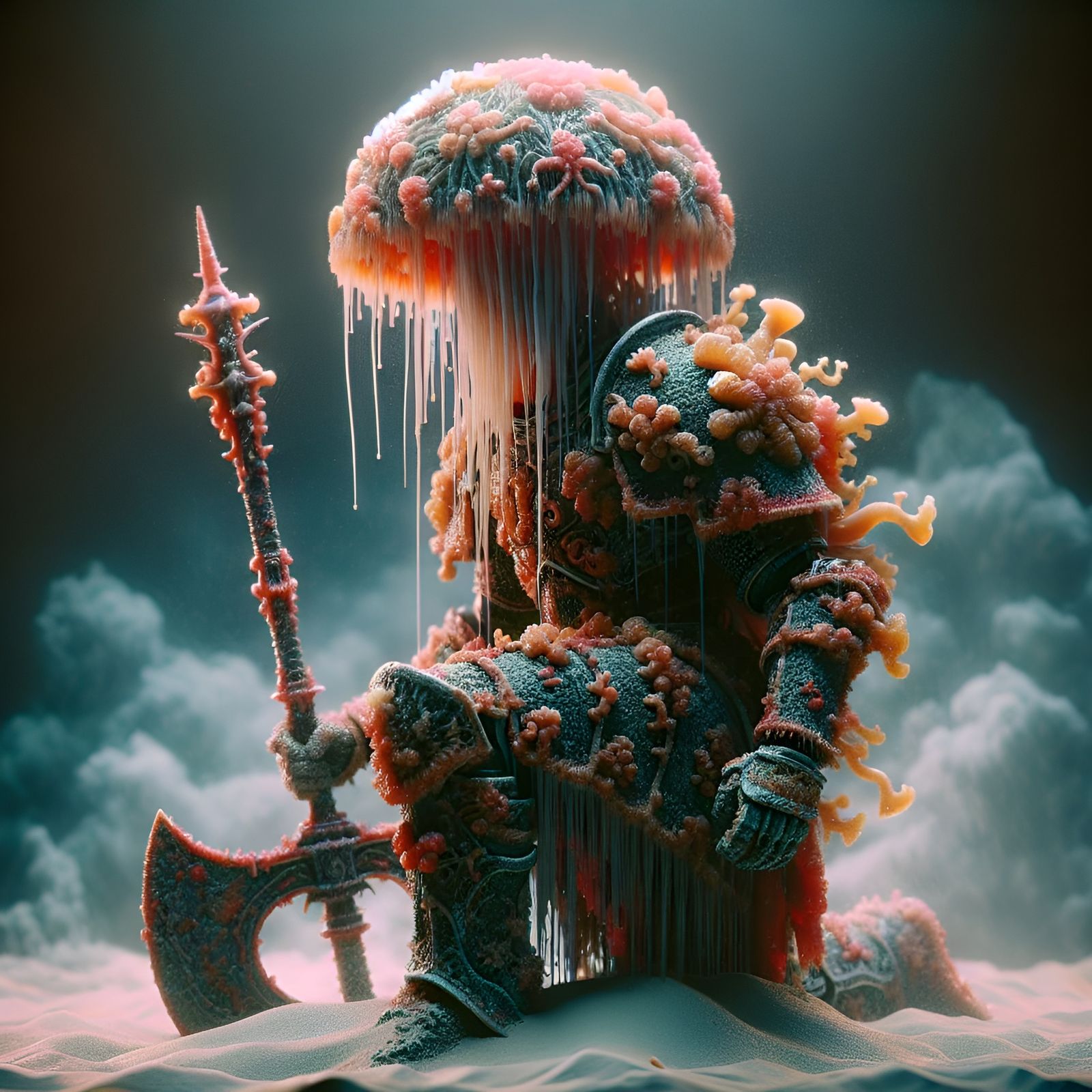 Jellyfish Knight in Coral Armor, Oil on Canvas