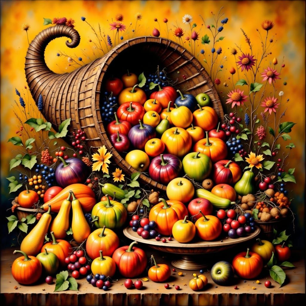 Autumn Harvest Still Life in Impasto Style