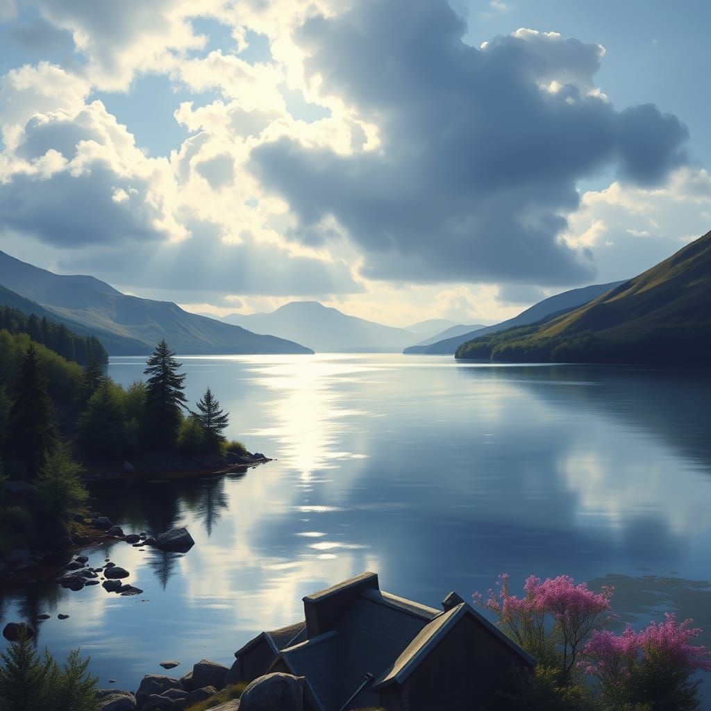 Loch Lomond Landscape with Scottish Highlands