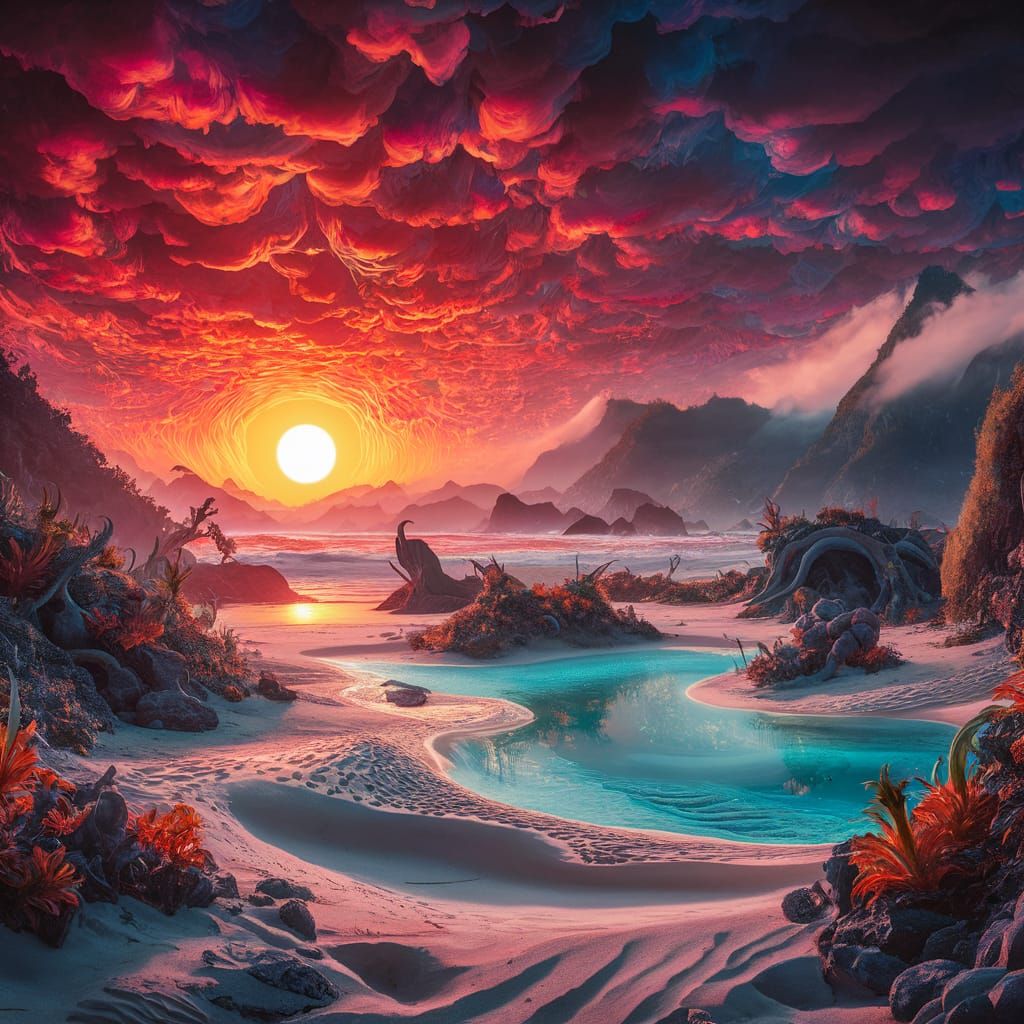 Fantastical Beach at Sunrise Matte Painting