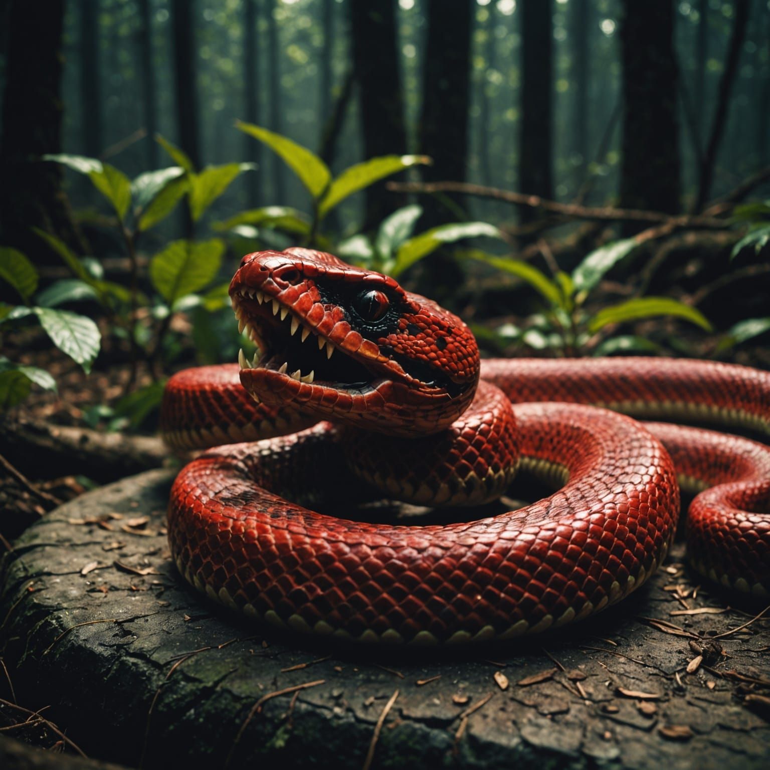 Epic Red Snake in Cinematic Film Still