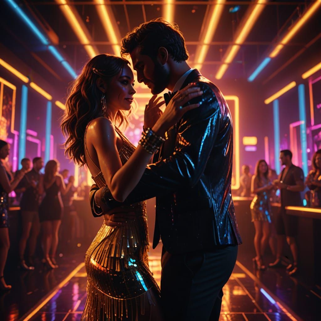 Nightclub Dancing Couple in Vivid Digital Art