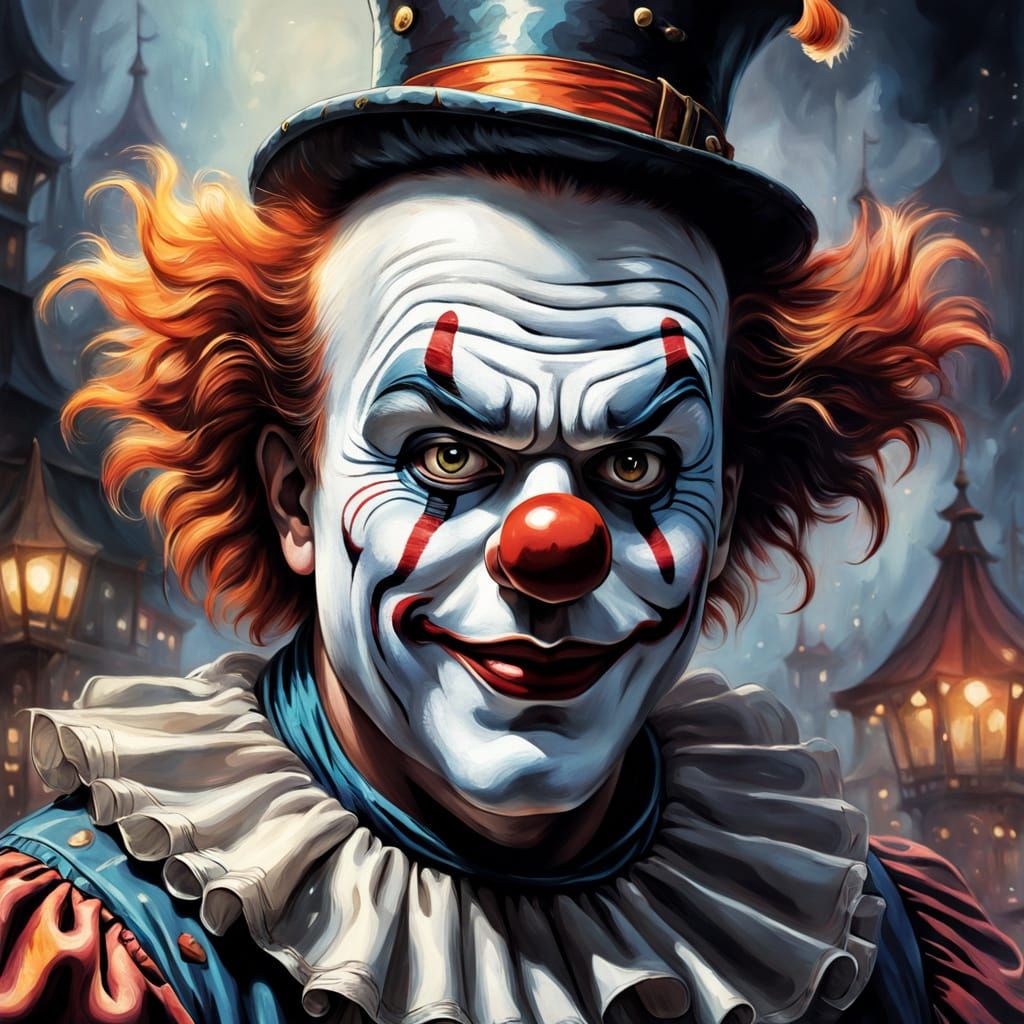 Clown Magician at the Circus: Ethereal Fantasy in Gouache