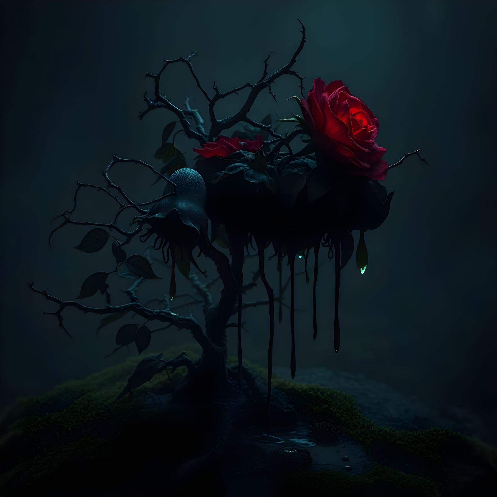 Cursed Rose Bush with Dripping Black Flowers