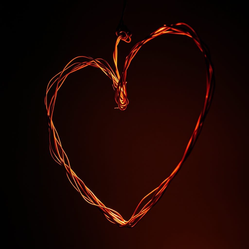 Dramatic Twisted Wire Heart in Cinematic Lighting