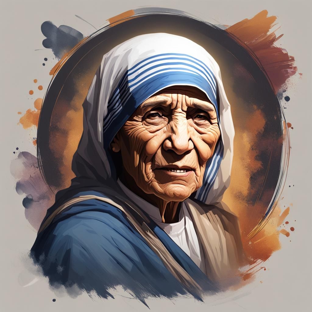 Mother Teresa Portrait in Hyperdetailed Digital Art