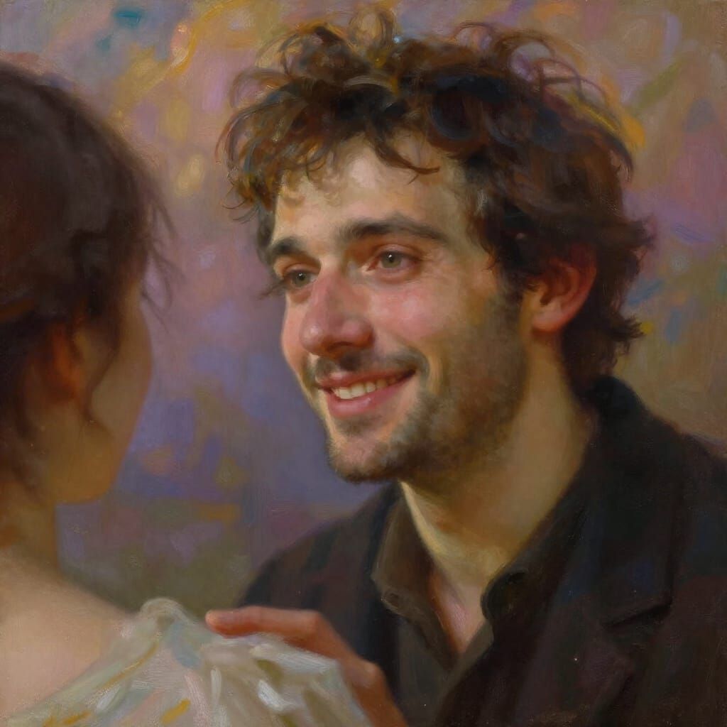 Soulful Man Gazes Adoringly in Romantic Style