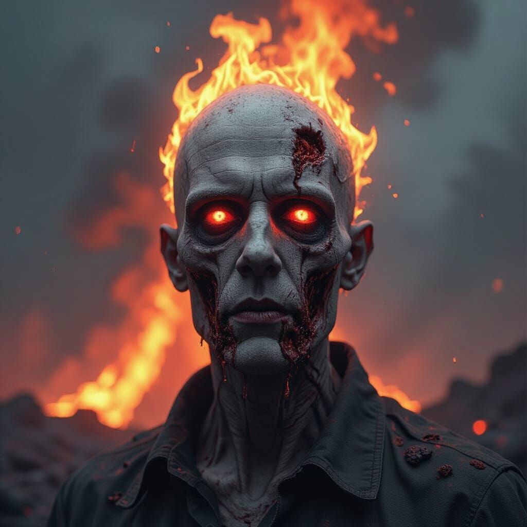 Hades Zombie Figure in Volcanic Landscape