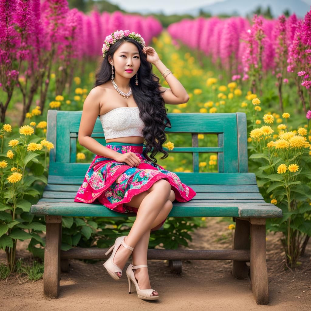 Hmong Woman in Flower Orchard