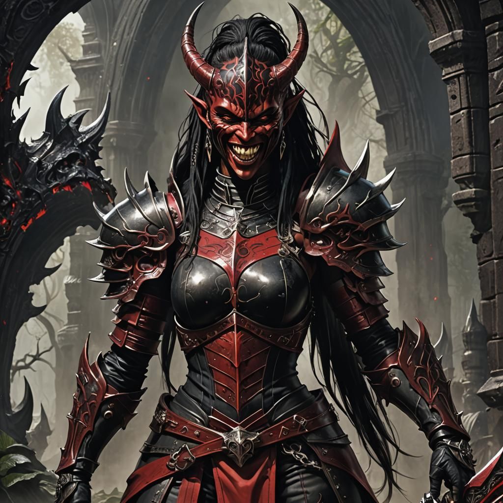 Dremora Warrior in Black and Red Armor, Manga Art