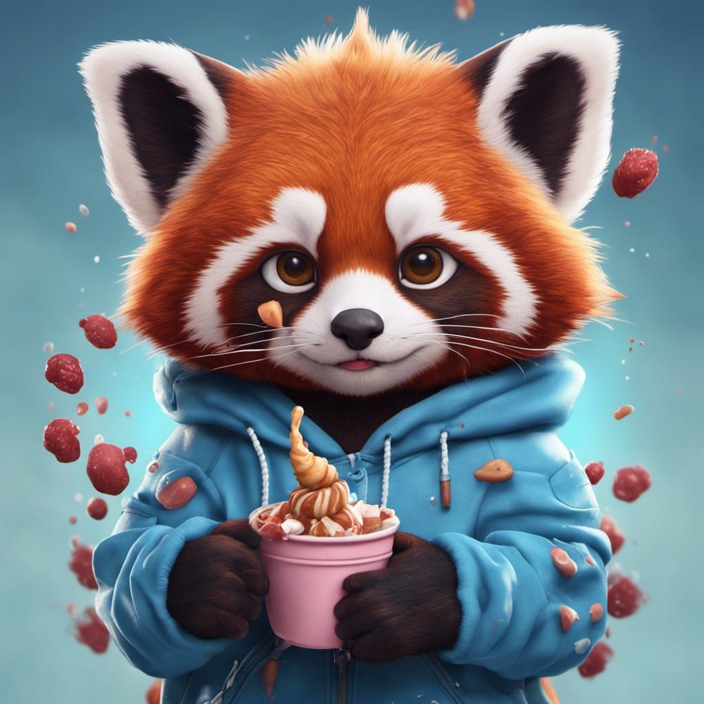 Chibi Kawaii Red Panda with Ice Cream