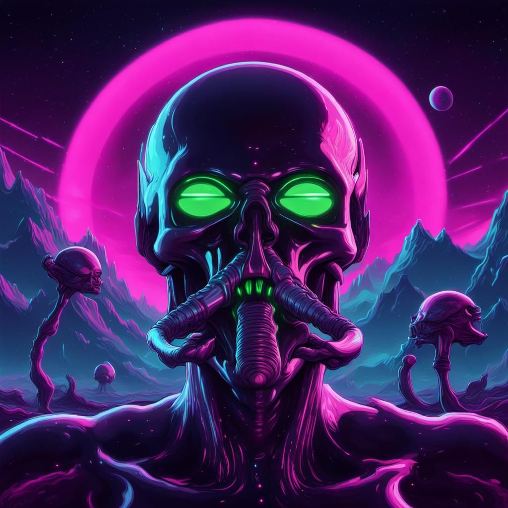 Synthwave Alien Overlord Vacuums Galaxy