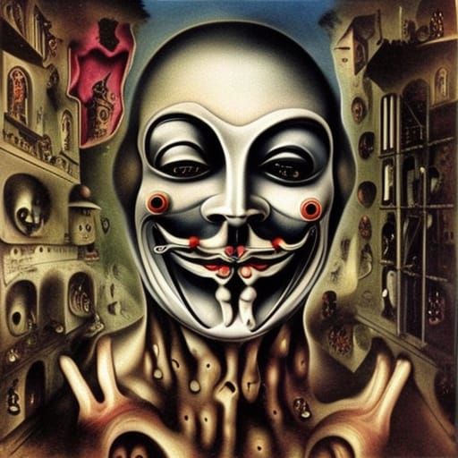 Surreal Bosch-Inspired Landscape with Lovecraftian Elements