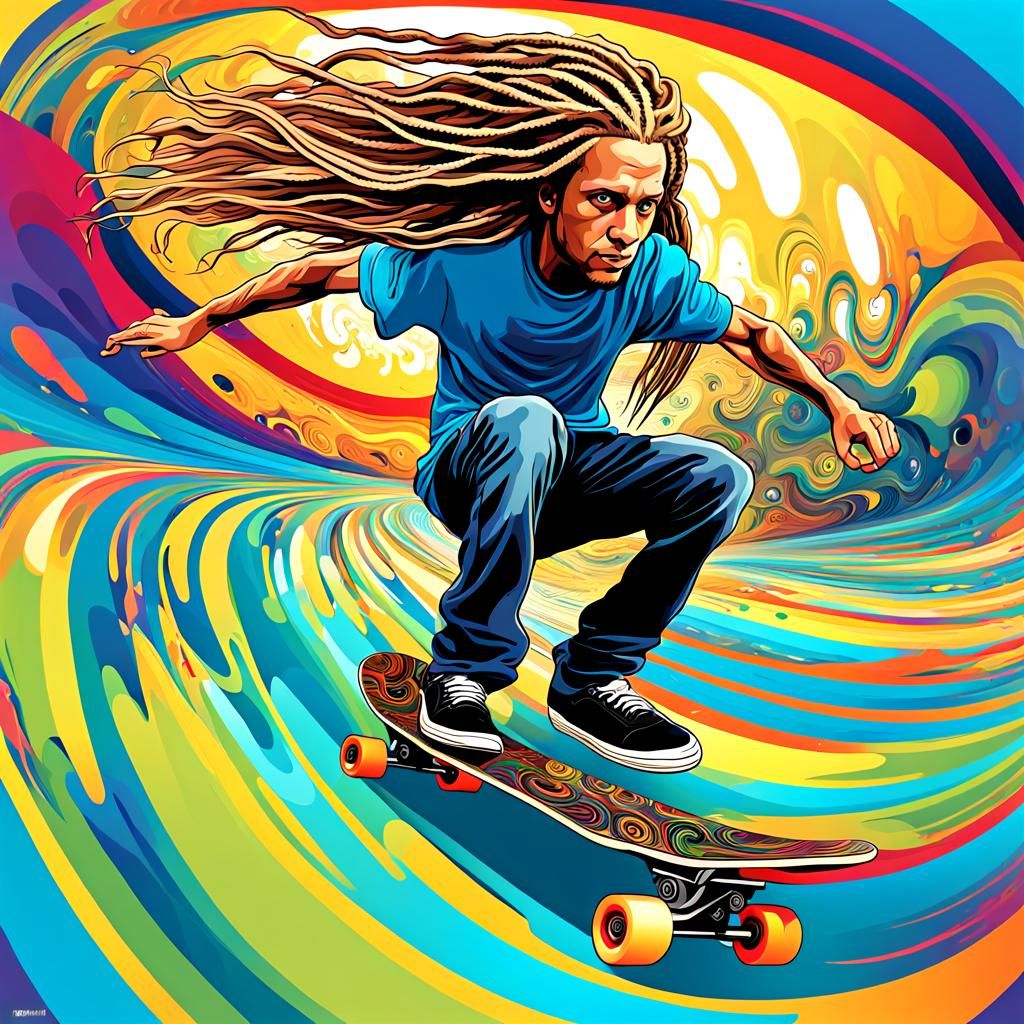 Skateboarder with Dreadlocks at Skatepark in Fisheye