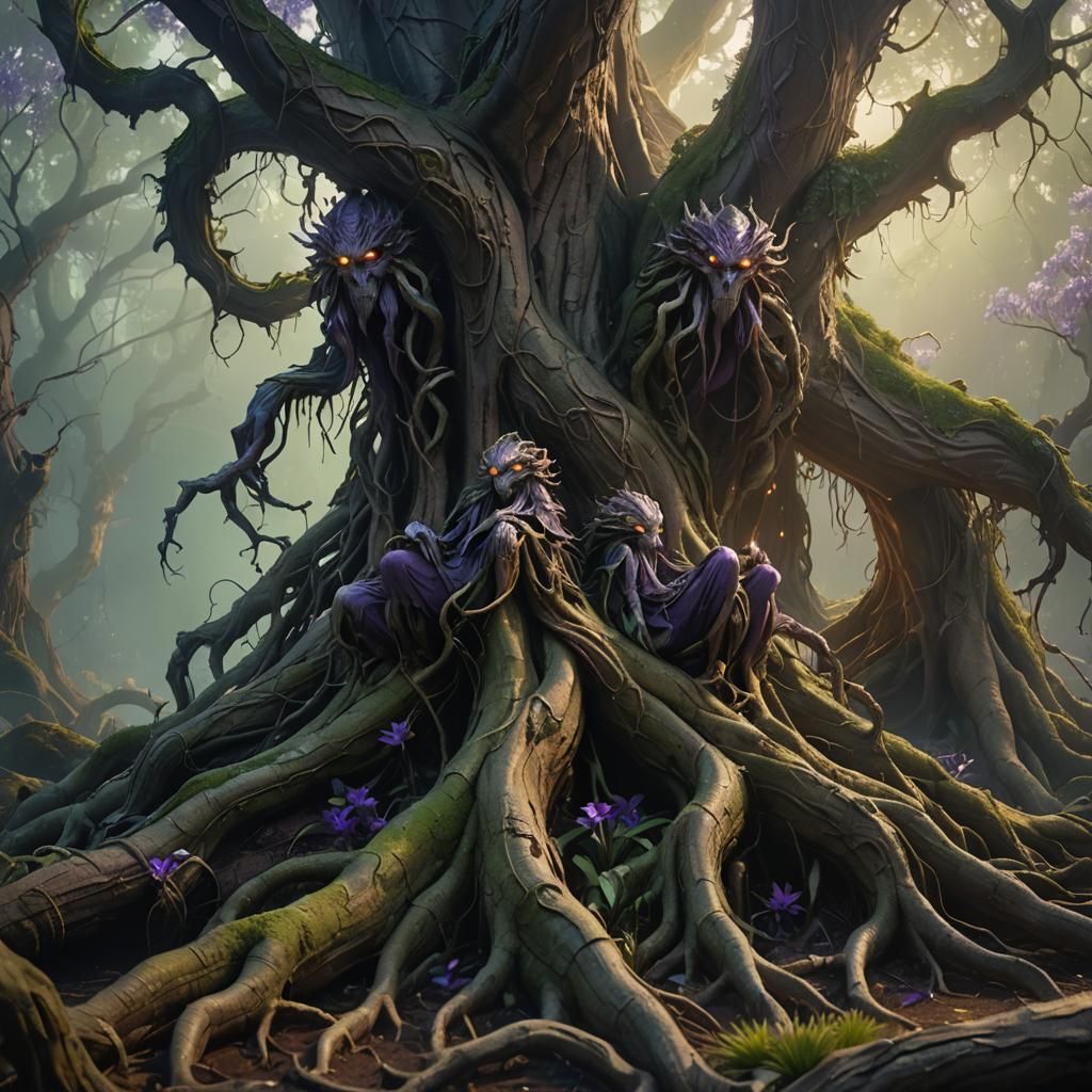 Ethereal Eyes on Ancient Root: Cinematic Fantasy Art