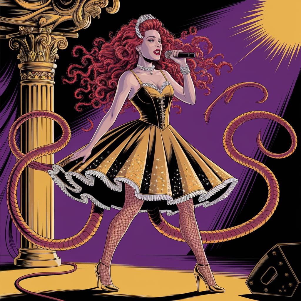 Rockstar Medusa on Stage in Dark Fantasy Style