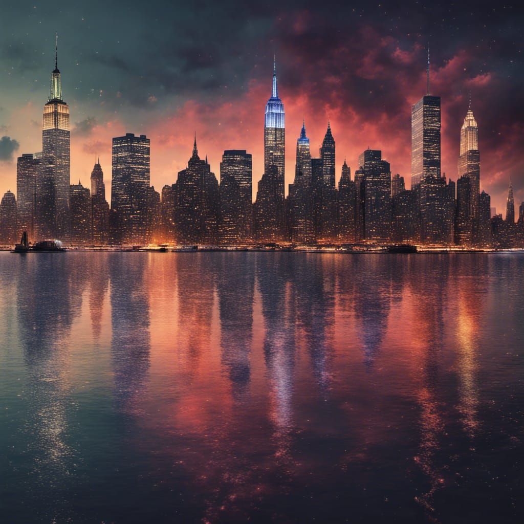 Sunset Galaxy Over New York City Skyline