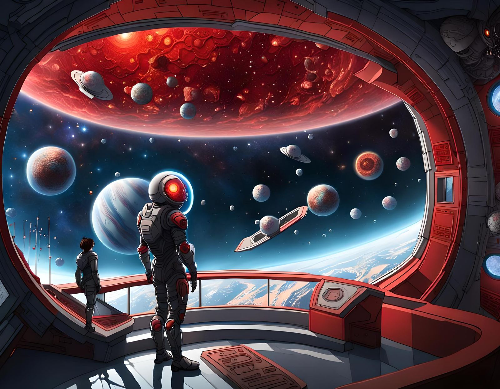 Biomechanical Eyeball Starship Interior with Woman