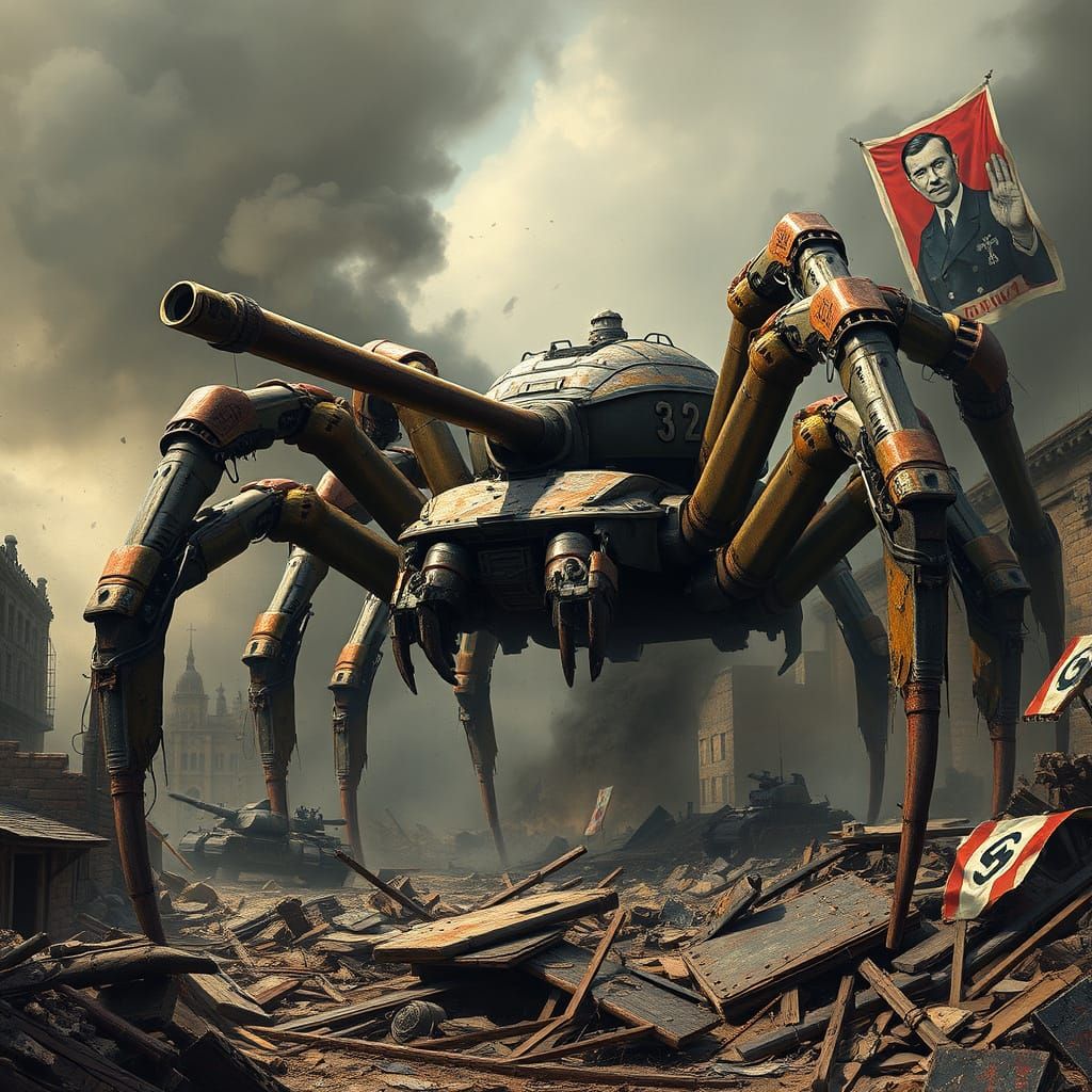 Twisted War Spider Emerges from Ruins of World War 2 Axis St...