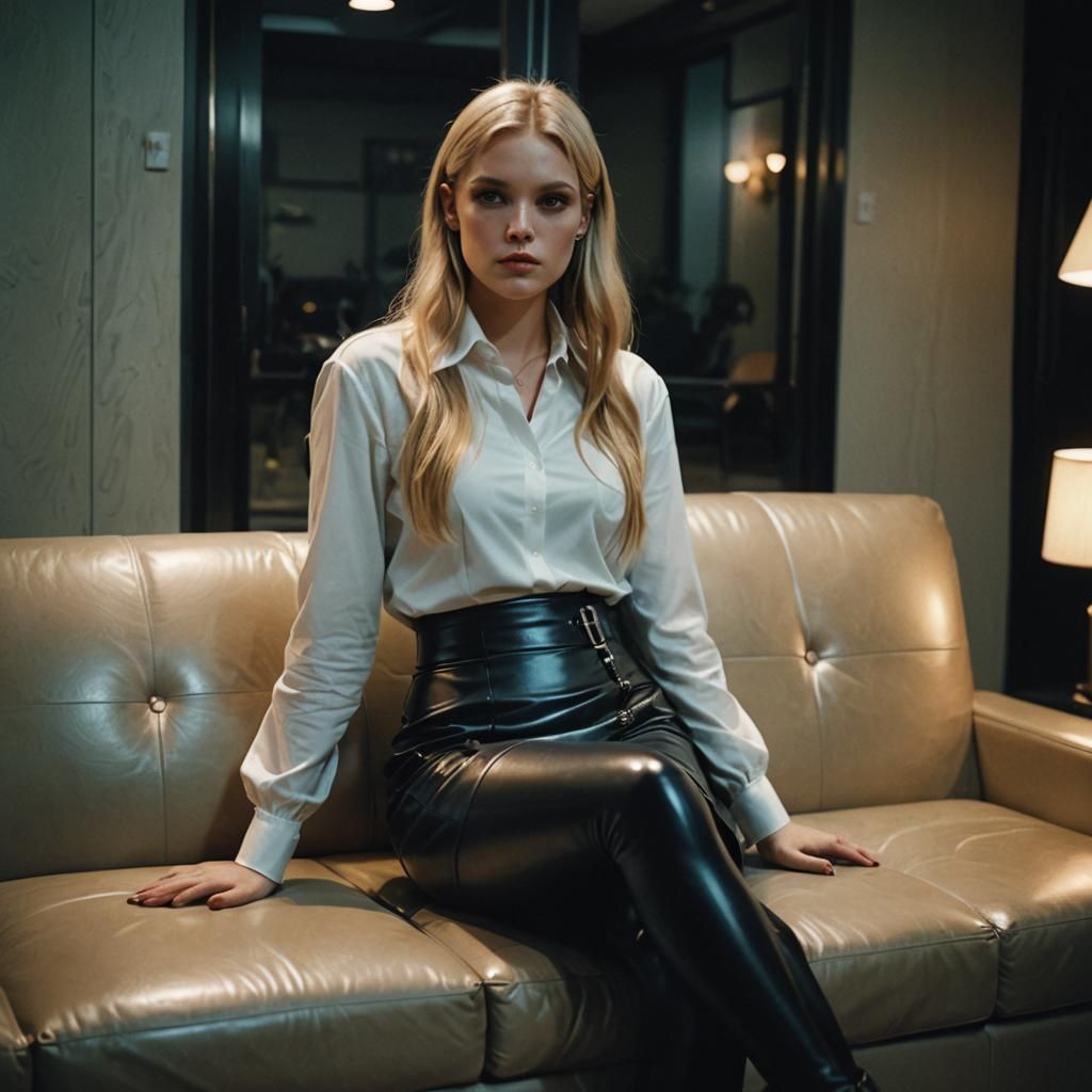 Smoking Woman in Leather, Cinematic Film Still