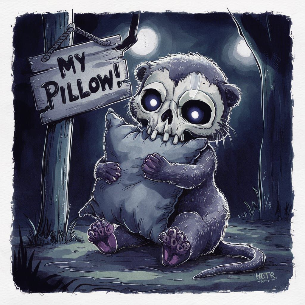 Creepy Wooden Sign: Undead Otter with Pillow