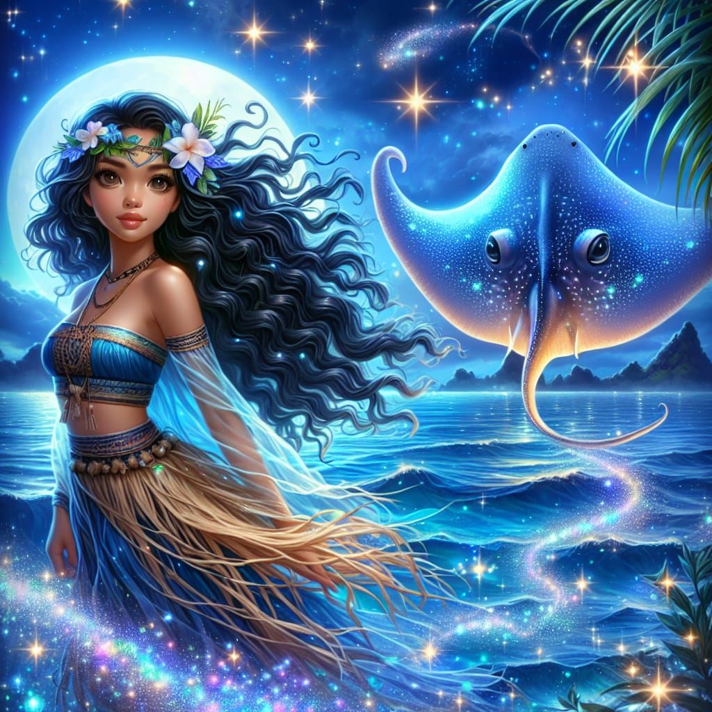 Magical Polynesian Fantasy with Luminescent Stingray
