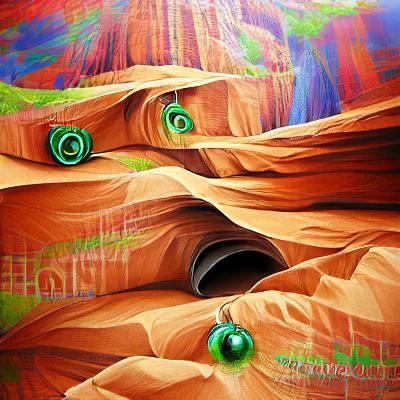 Colorful Rings in Canyon Landscape Poster Art