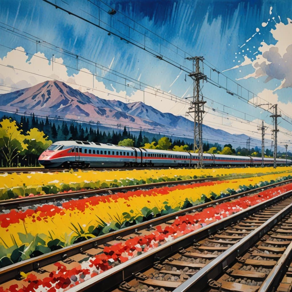 Vibrant Bullet Train Masterpiece in Impressionist Style